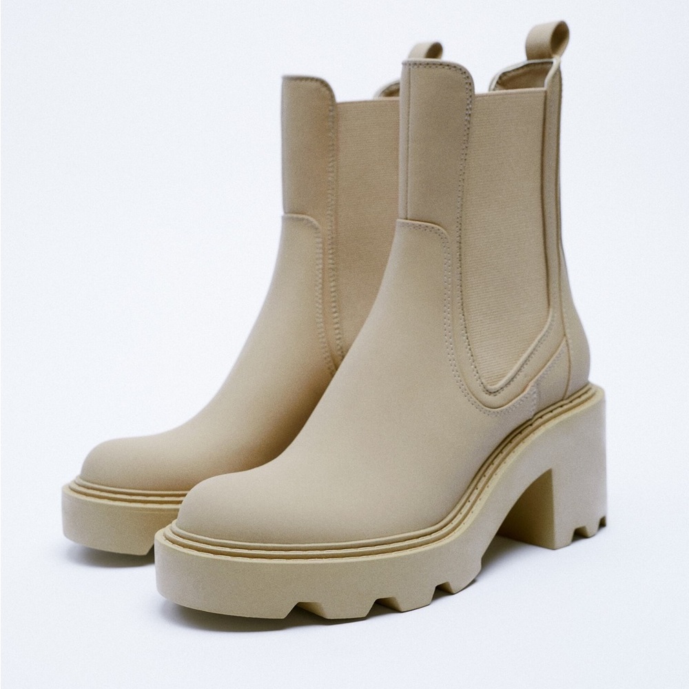 NWT Zara Rubberized Mid-Heel Boots